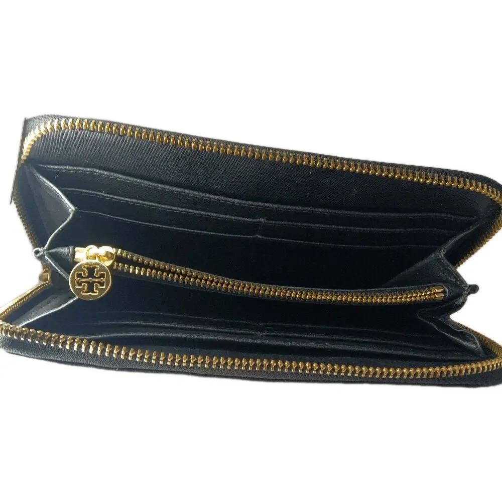 Tory Burch Zip Continental Wallet  Black Leather
